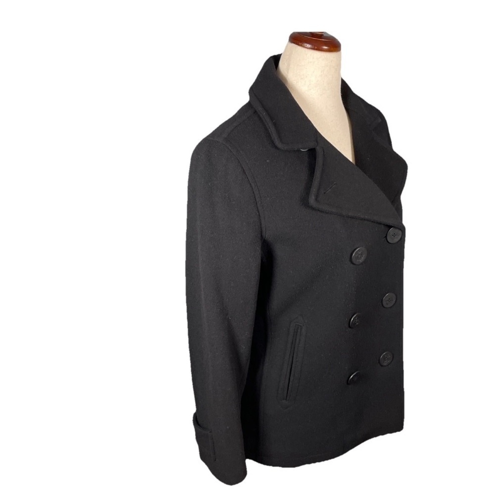 LL Bean Double Breasted Lambswool Peacoat Women’s Size 10 Petite Black Classic - Picture 4 of 8